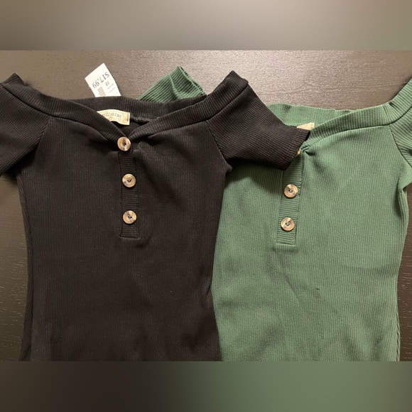 BOTH Black & Green off the shoulder bodysuit Sz M - Picture 2 of 4